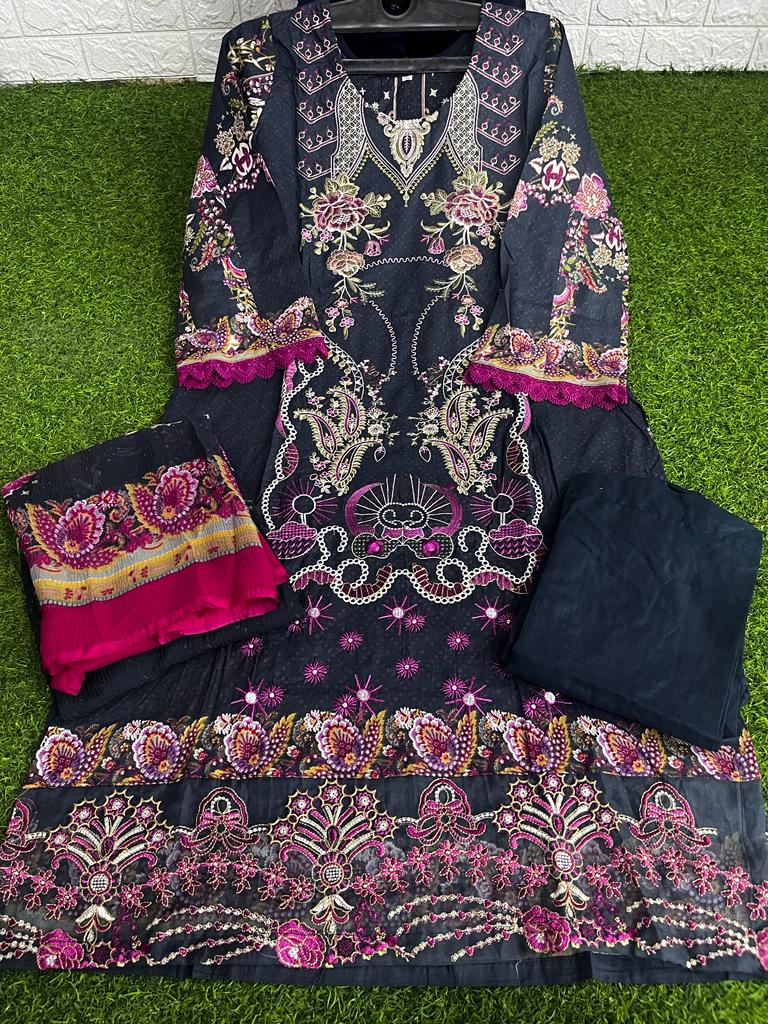 Chevron Embroidery Cotton Pakistani Salwar Suit Catalog